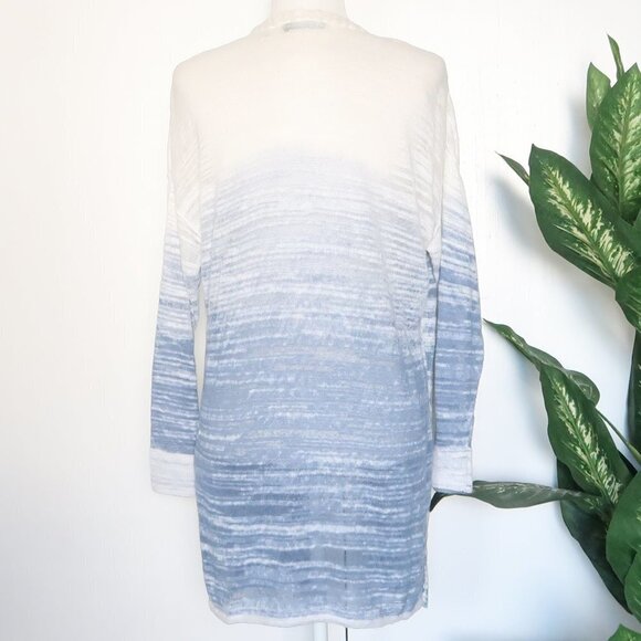 Nic + Zoe Blue White Open Breeze Linen Cotton Ombre Long Sleeve Cardigan Medium - Picture 7 of 14